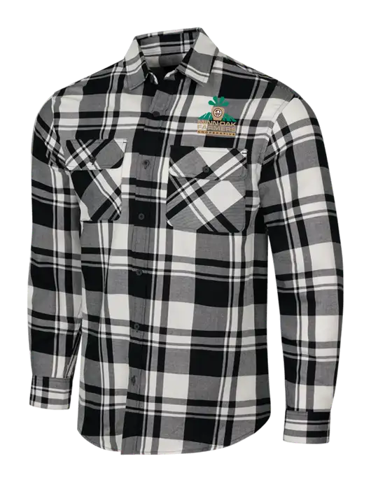 White/Black Plaid Flannel Shirt w/Minn-Dak Farmers Cooperative Logo