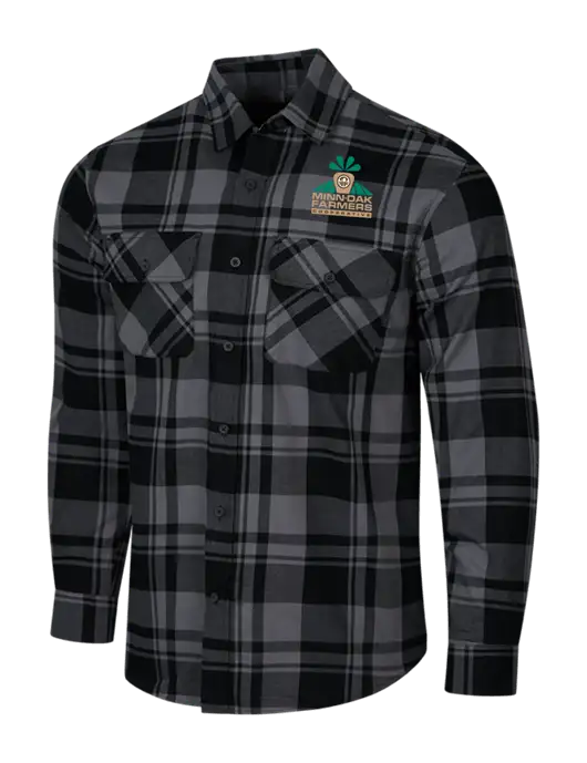Medium Grey/Black Plaid Flannel Shirt w/Minn-Dak Farmers Cooperative Logo