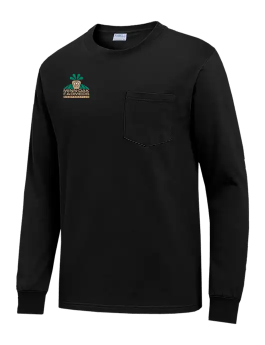 Black Long Sleeve Heavyweight 6.1 oz Pocket T-Shirt w/Minn-Dak Farmers Cooperative Logo