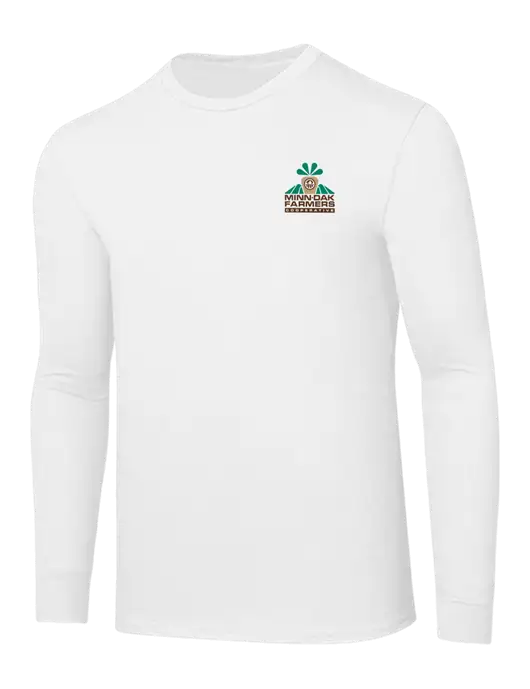 Core Blend White Long Sleeve Tee w/Minn-Dak Farmers Cooperative Logo