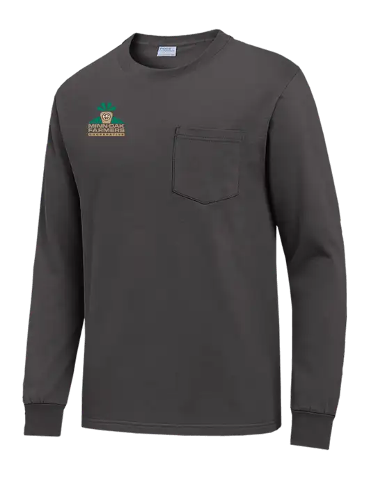Charcoal Long Sleeve Heavyweight 6.1 oz Pocket T-Shirt w/Minn-Dak Farmers Cooperative Logo