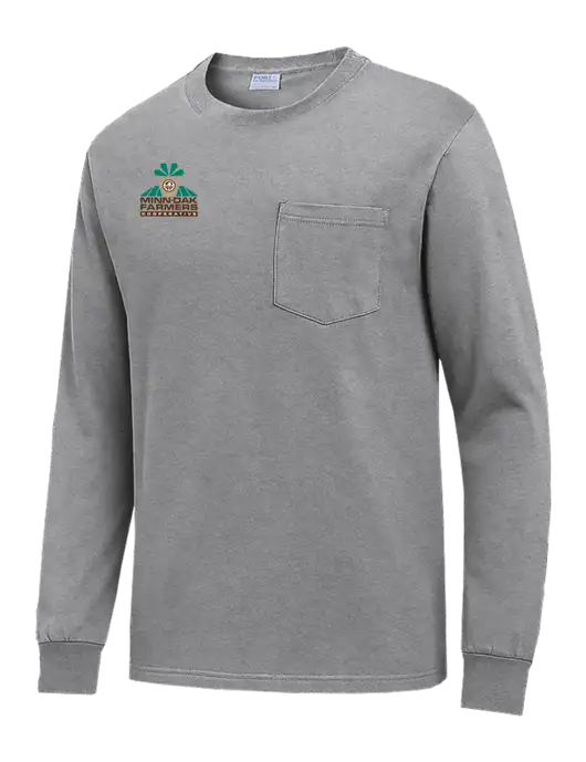 Medium Grey Heather Long Sleeve Heavyweight 6.1 oz Pocket T-Shirt w/Minn-Dak Farmers Cooperative Logo
