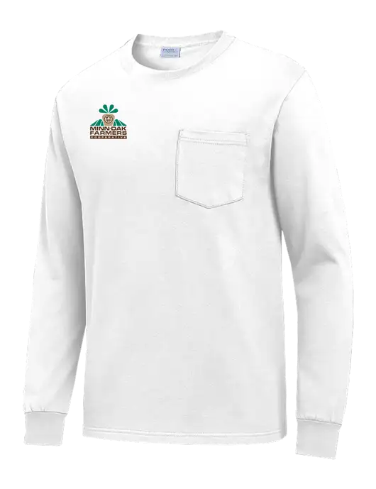 White Long Sleeve Heavyweight 6.1 oz Pocket T-Shirt w/Minn-Dak Farmers Cooperative Logo