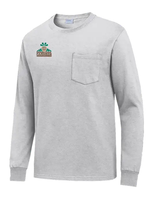 Light Grey Heather Long Sleeve Heavyweight 6.1 oz Pocket T-Shirt w/Minn-Dak Farmers Cooperative Logo