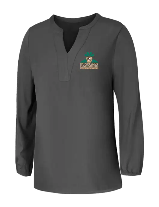 Mercer+Mettle Womens Dark Grey Stretch Crepe 3/4 Sleeve Blouse w/Minn-Dak Farmers Cooperative Logo