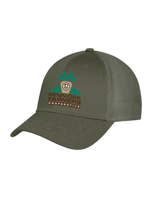 Olive Green Mesh Trucker Cap Snap Back w/Minn-Dak Farmers Cooperative Logo