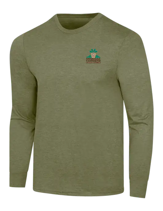 Simply Soft Long Sleeve Military Green Frost 4.5 oz, Poly/Combed Ring Spun Cotton T-Shirt w/Minn-Dak Farmers Cooperative Logo