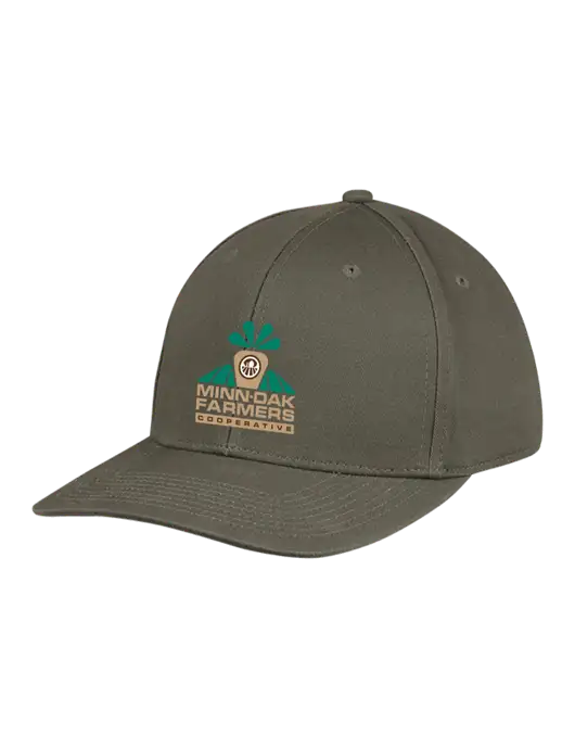 Premium Modern Structured Twill Olive Snapback Cap w/Minn-Dak Farmers Cooperative Logo