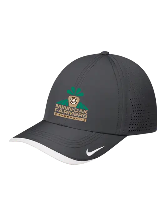 Nike Dark Grey/White Dri-FIT Perforated Performance Cap w/Minn-Dak Farmers Cooperative Logo