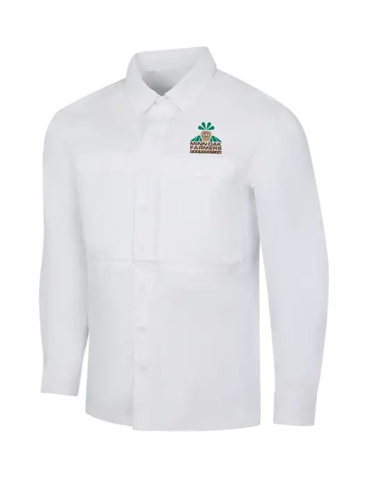 White Long Sleeve UV Daybreak Shirt w/Minn-Dak Farmers Cooperative Logo