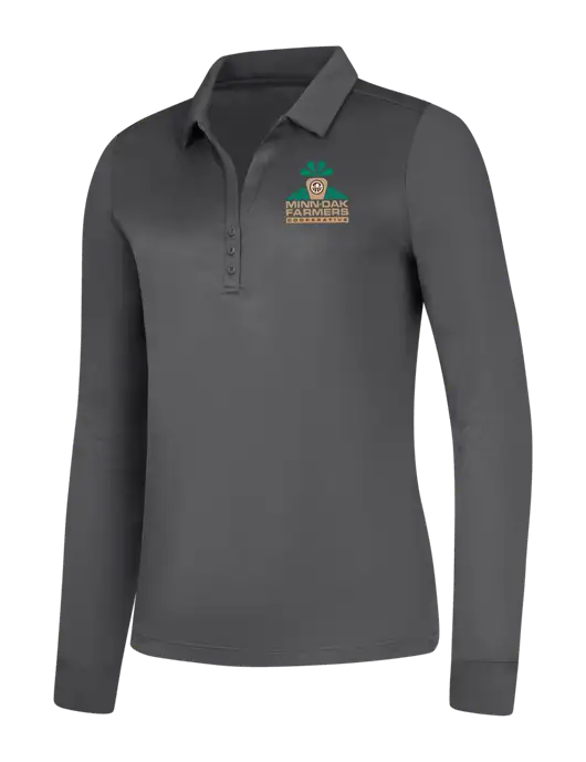 Womens Dark Grey Silk Touch Performance Long Sleeve Polo w/Minn-Dak Farmers Cooperative Logo