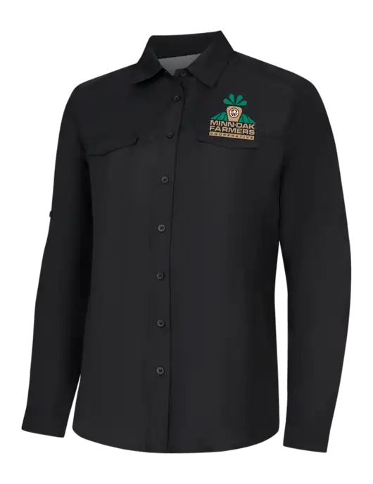 Womens Black Long Sleeve UV Daybreak Shirt w/Minn-Dak Farmers Cooperative Logo