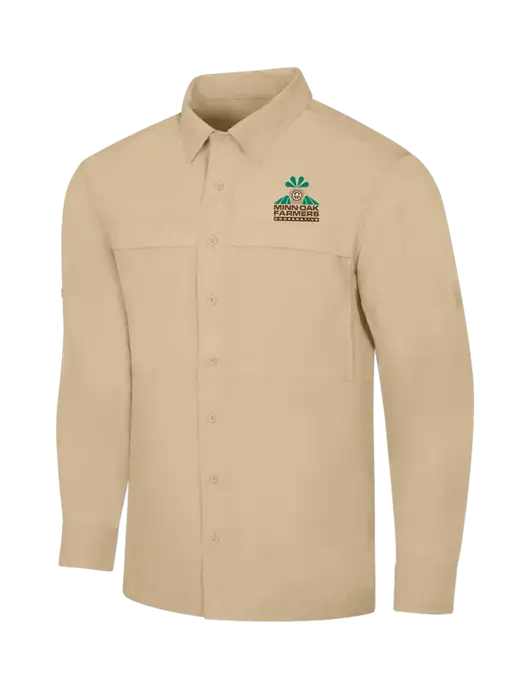 Tan Long Sleeve UV Daybreak Shirt w/Minn-Dak Farmers Cooperative Logo