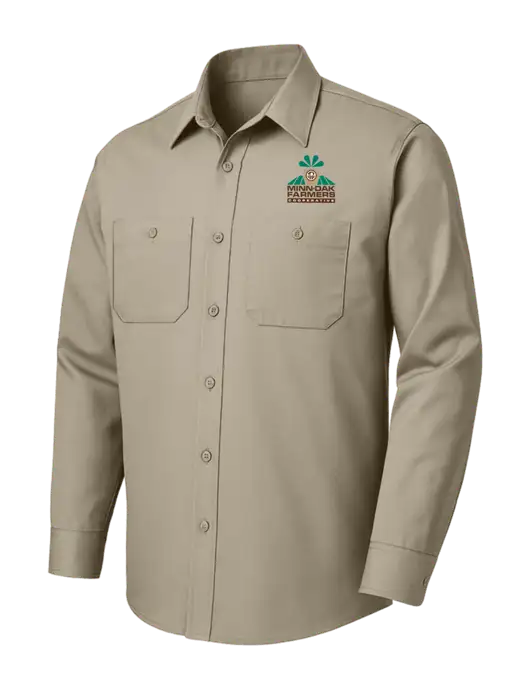 Red Kap Tan Long Sleeve Work Shirt w/Minn-Dak Farmers Cooperative Logo