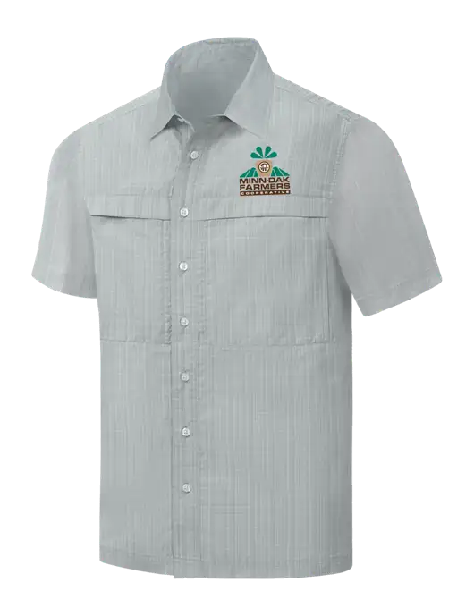 Light Grey Crosshatch Short Sleeve UV Daybreak Shirt w/Minn-Dak Farmers Cooperative Logo