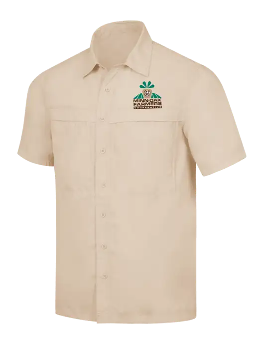 Tan Short Sleeve UV Daybreak Shirt w/Minn-Dak Farmers Cooperative Logo