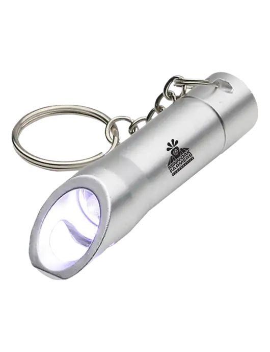 Silver Pocket LED Flashlight with Bottle Opener & Keychain w/Minn-Dak Farmers Cooperative Logo