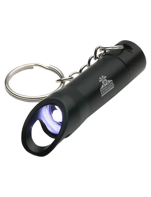 Black Pocket LED Flashlight with Bottle Opener & Keychain w/Minn-Dak Farmers Cooperative Logo