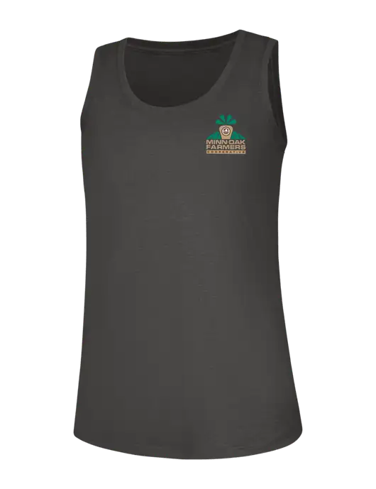 Womens Dark Grey Heather Perfect Tri Racerback Tank w/Minn-Dak Farmers Cooperative Logo