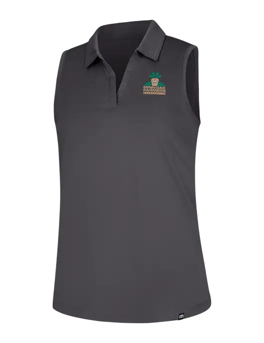 TravisMathew Womens Dark Medium Grey Coto Performance Sleeveless Polo w/Minn-Dak Farmers Cooperative Logo