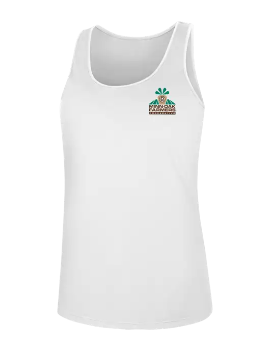 Womens White PosiCharge Competitor Racerback Tank w/Minn-Dak Farmers Cooperative Logo
