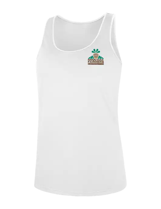 Womens White Perfect Tri Racerback Tank w/Minn-Dak Farmers Cooperative Logo