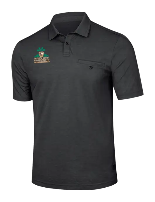TravisMathew Black Heather Sunsetters Pocket Polo w/Minn-Dak Farmers Cooperative Logo