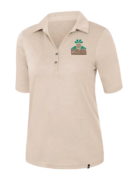 TravisMathew Womens Light Tan Heather Sunsetters Polo w/Minn-Dak Farmers Cooperative Logo