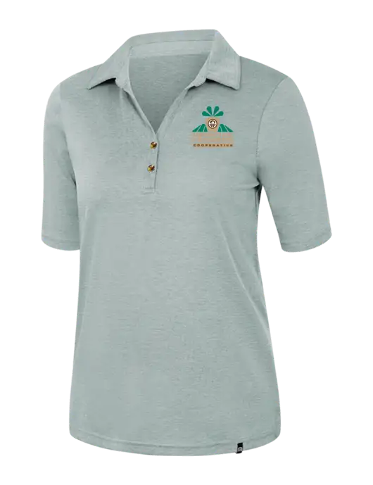 TravisMathew Womens Dark Green Heather Sunsetters Polo w/Minn-Dak Farmers Cooperative Logo
