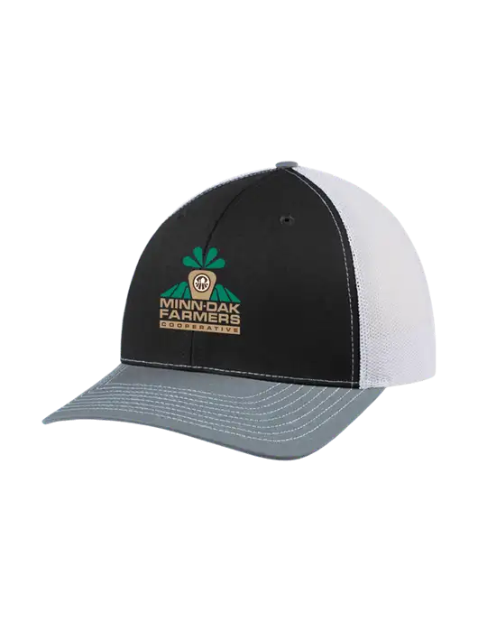 Richardson Adjustable Snapback Original 112 Trucker Cap Black/Light Heather Grey/White Mesh w/Minn-Dak Farmers Cooperative Logo