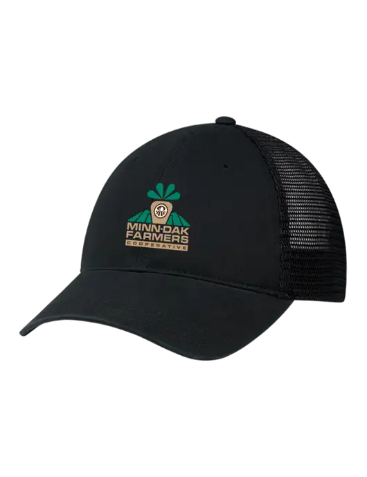 Richardson 111 Garment Washed Trucker Cap Black w/Black Mesh w/Minn-Dak Farmers Cooperative Logo