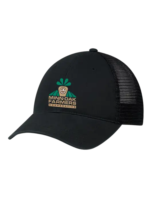 Richardson 111 Garment Washed Trucker Cap Black w/Black Mesh w/Minn-Dak Farmers Cooperative Logo