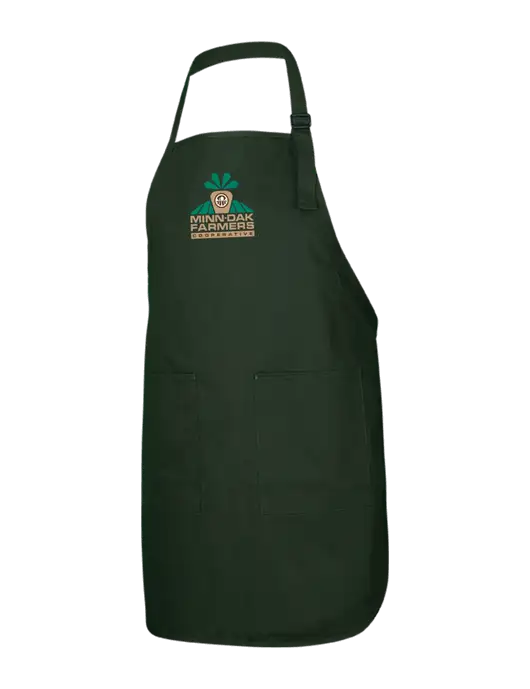 Full-Length Dark Green Apron With Pockets w/Minn-Dak Farmers Cooperative Logo