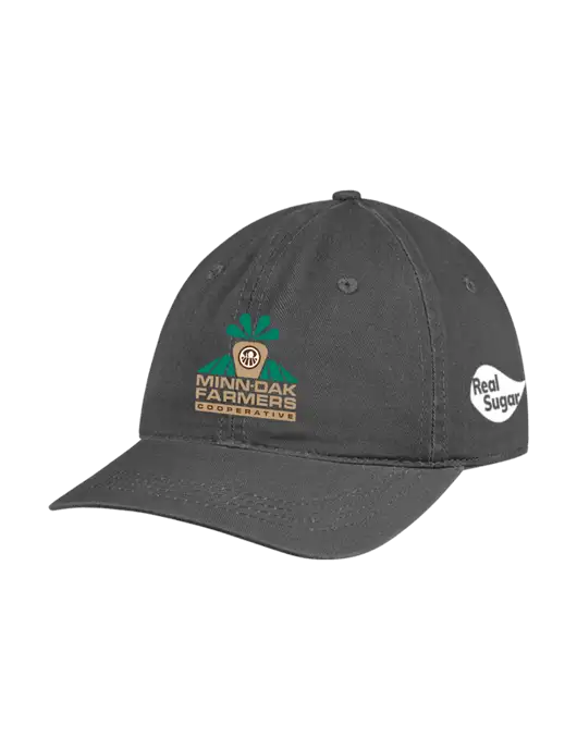 Garment Washed Unstructured Twill Charcoal Cap w/Minn-Dak Farmers Cooperative Logo, Real Sugar Logo