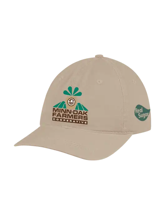 Garment Washed Unstructured Twill Tan Cap w/Minn-Dak Farmers Cooperative Logo, Real Sugar Logo