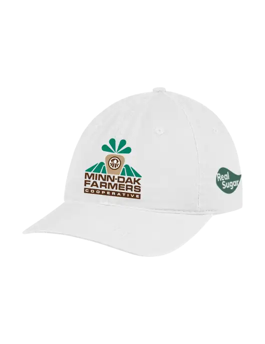 Garment Washed Unstructured Twill White Cap w/Minn-Dak Farmers Cooperative Logo, Real Sugar Logo