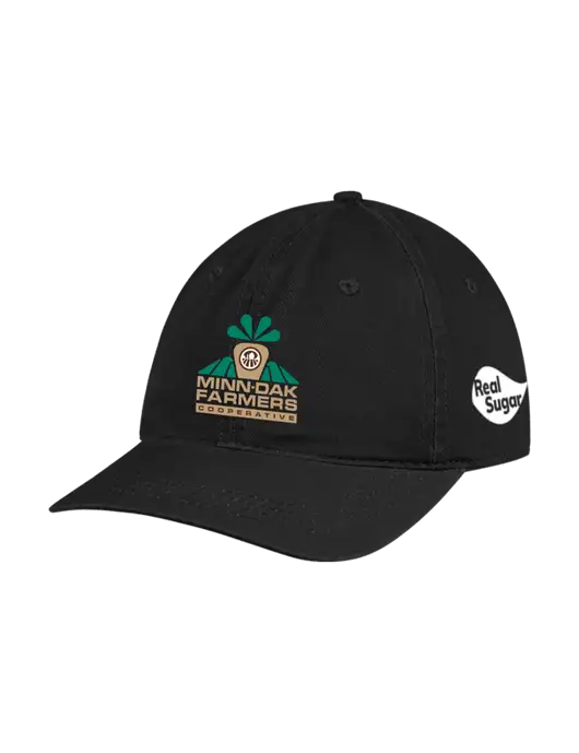 Garment Washed Unstructured Twill Black Cap w/Minn-Dak Farmers Cooperative Logo, Real Sugar Logo