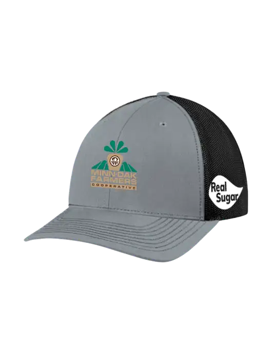 Richardson Adjustable Snapback Original 112 Trucker Cap Heather Grey w/Black Mesh w/Minn-Dak Farmers Cooperative Logo, Real Sugar Logo