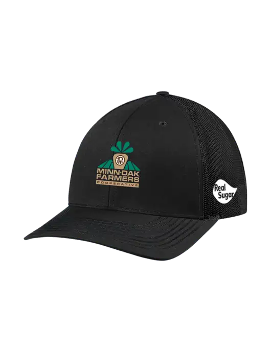 Richardson Adjustable Snapback Original 112 Trucker Cap Black w/Black Mesh w/Minn-Dak Farmers Cooperative Logo, Real Sugar Logo