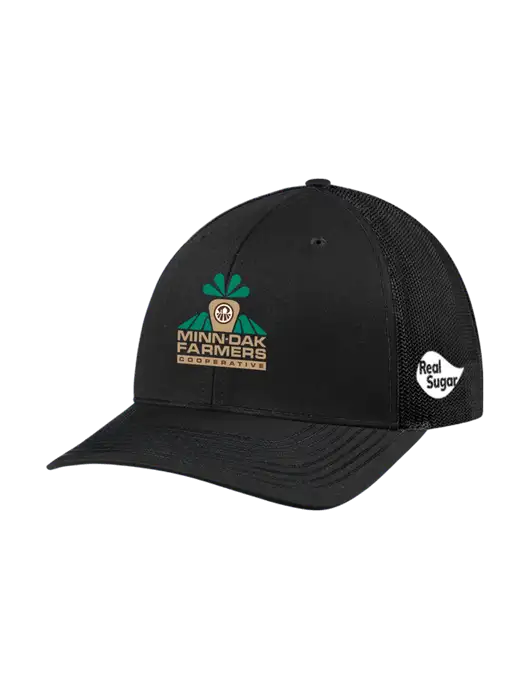 Richardson Adjustable Snapback Original 112 Trucker Cap Black w/Black Mesh w/Minn-Dak Farmers Cooperative Logo, Real Sugar Logo