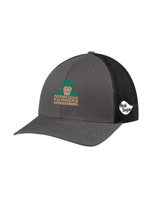 Richardson Adjustable Snapback Original 112 Trucker Cap Dark Grey w/Black Mesh w/Minn-Dak Farmers Cooperative Logo, Real Sugar Logo