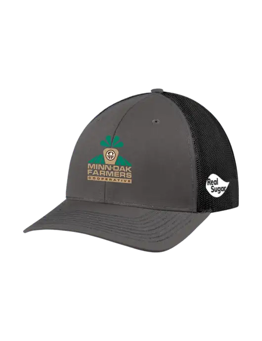 Richardson Adjustable Snapback Original 112 Trucker Cap Dark Grey w/Black Mesh w/Minn-Dak Farmers Cooperative Logo, Real Sugar Logo
