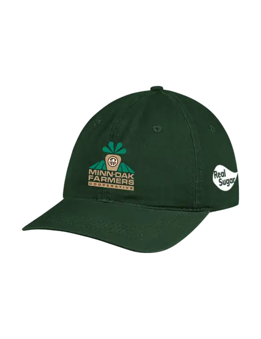 Garment Washed Unstructured Twill Dark Green Cap w/Minn-Dak Farmers Cooperative Logo, Real Sugar Logo