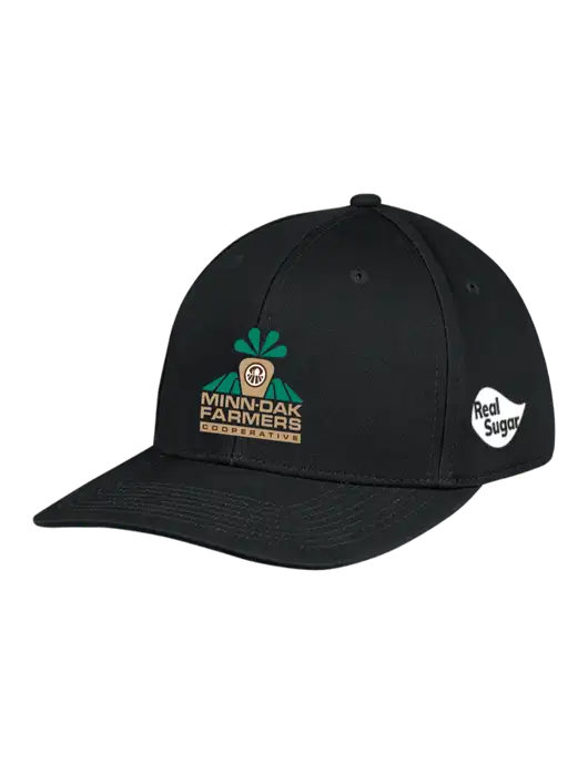 Premium Modern Structured Twill Black Snapback Cap w/Minn-Dak Farmers Cooperative Logo, Real Sugar Logo