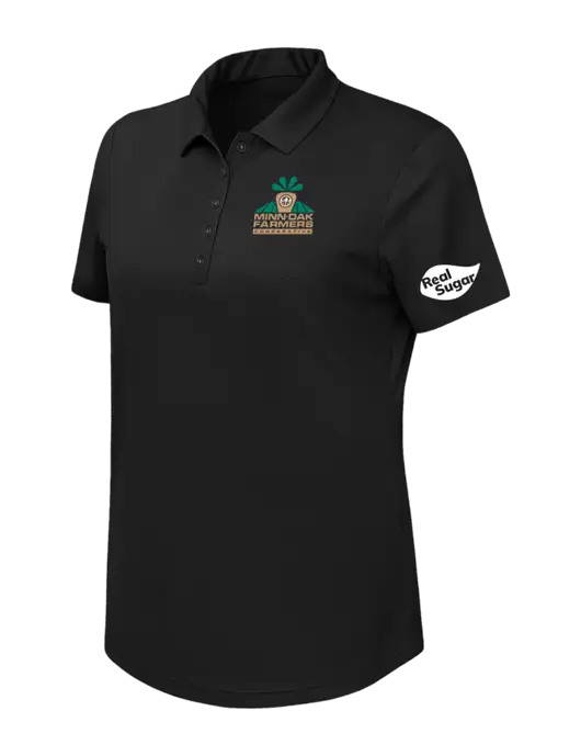 Callaway Womens Birdseye Black Polo w/Minn-Dak Farmers Cooperative Logo, Real Sugar Logo