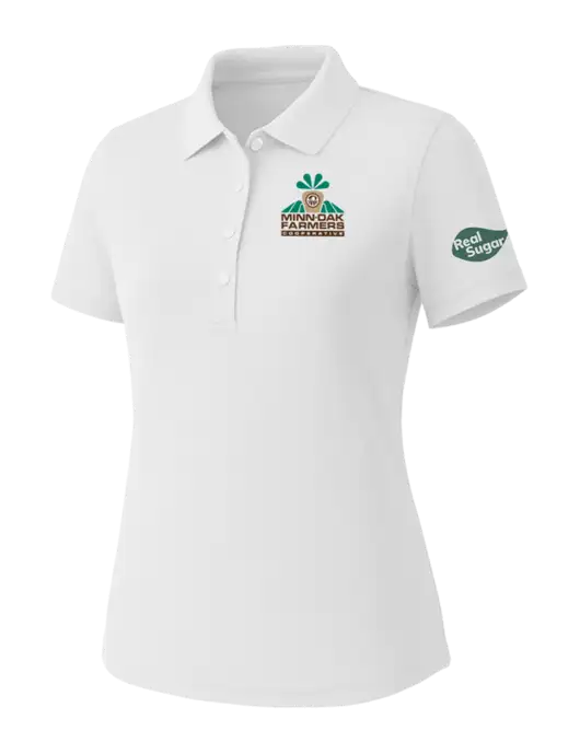 Callaway Womens Core Bright White Performance Polo w/Minn-Dak Farmers Cooperative Logo, Real Sugar Logo