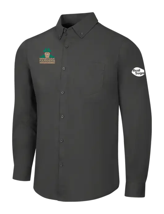 Dark Grey Long Sleeve Carefree Poplin Shirt w/Minn-Dak Farmers Cooperative Logo, Real Sugar Logo