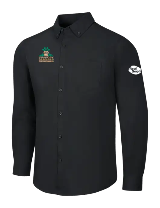 Black Long Sleeve Carefree Poplin Shirt w/Minn-Dak Farmers Cooperative Logo, Real Sugar Logo