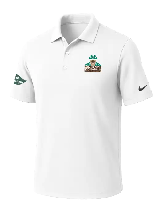 NIKE White Dri-Fit Micro Pique Polo w/Minn-Dak Farmers Cooperative Logo, Real Sugar Logo