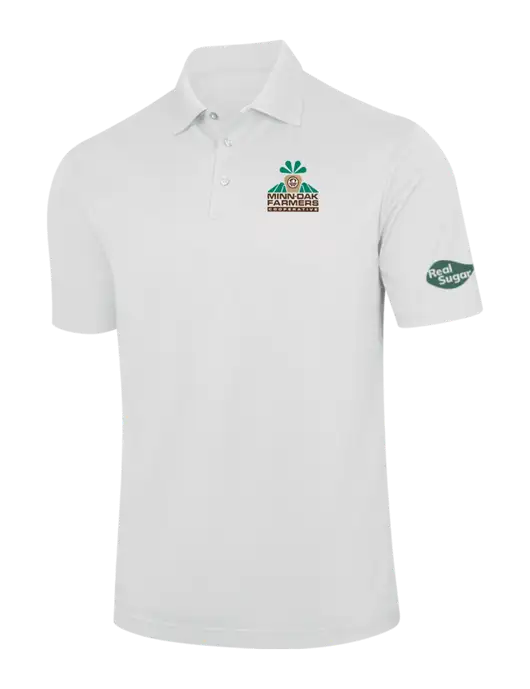 White Performance Fine Jacquard Polo w/Minn-Dak Farmers Cooperative Logo, Real Sugar Logo